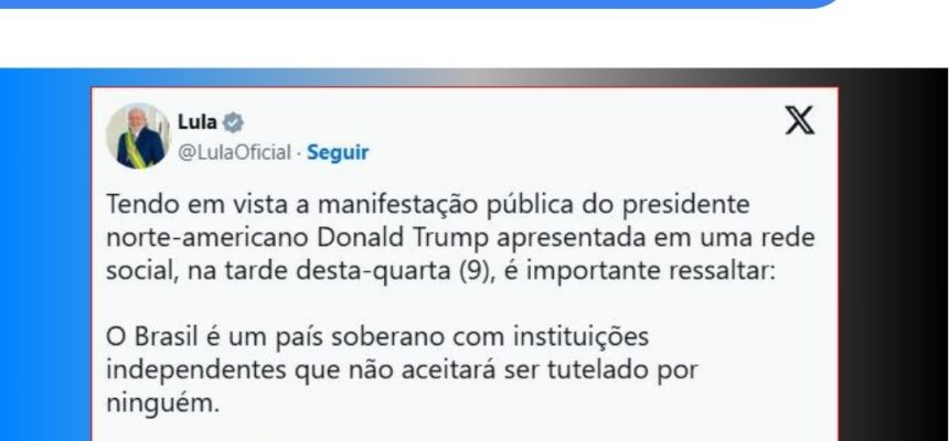 Lula convoca reunião de emergência com ministros após anúncio de Trump